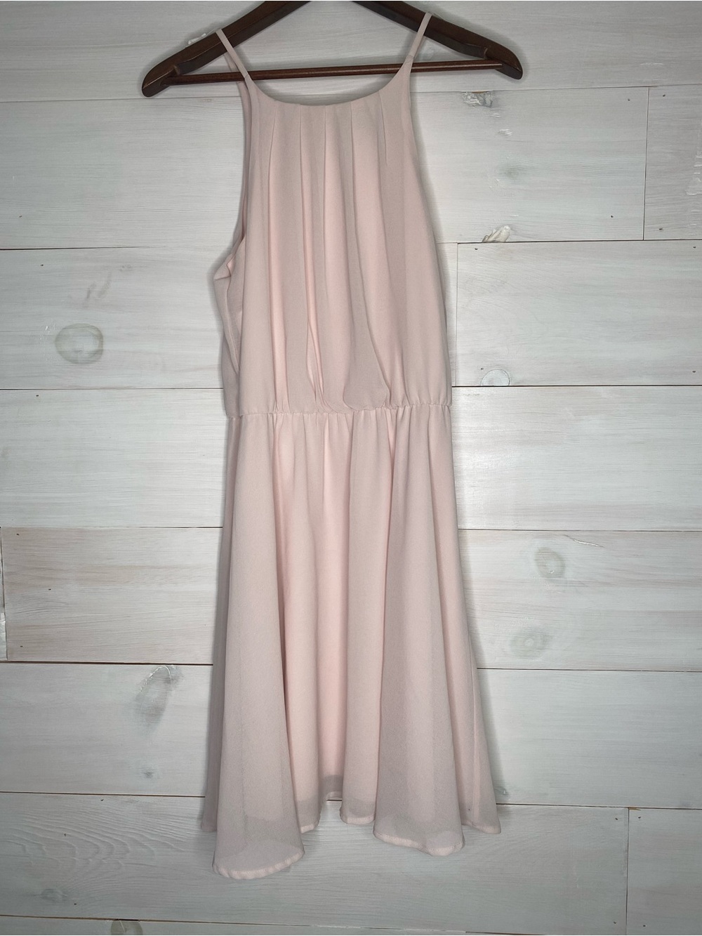Blue Rain Blush Pink Chiffon Halter Dress Size Medium Pleated Flowy Cocktail